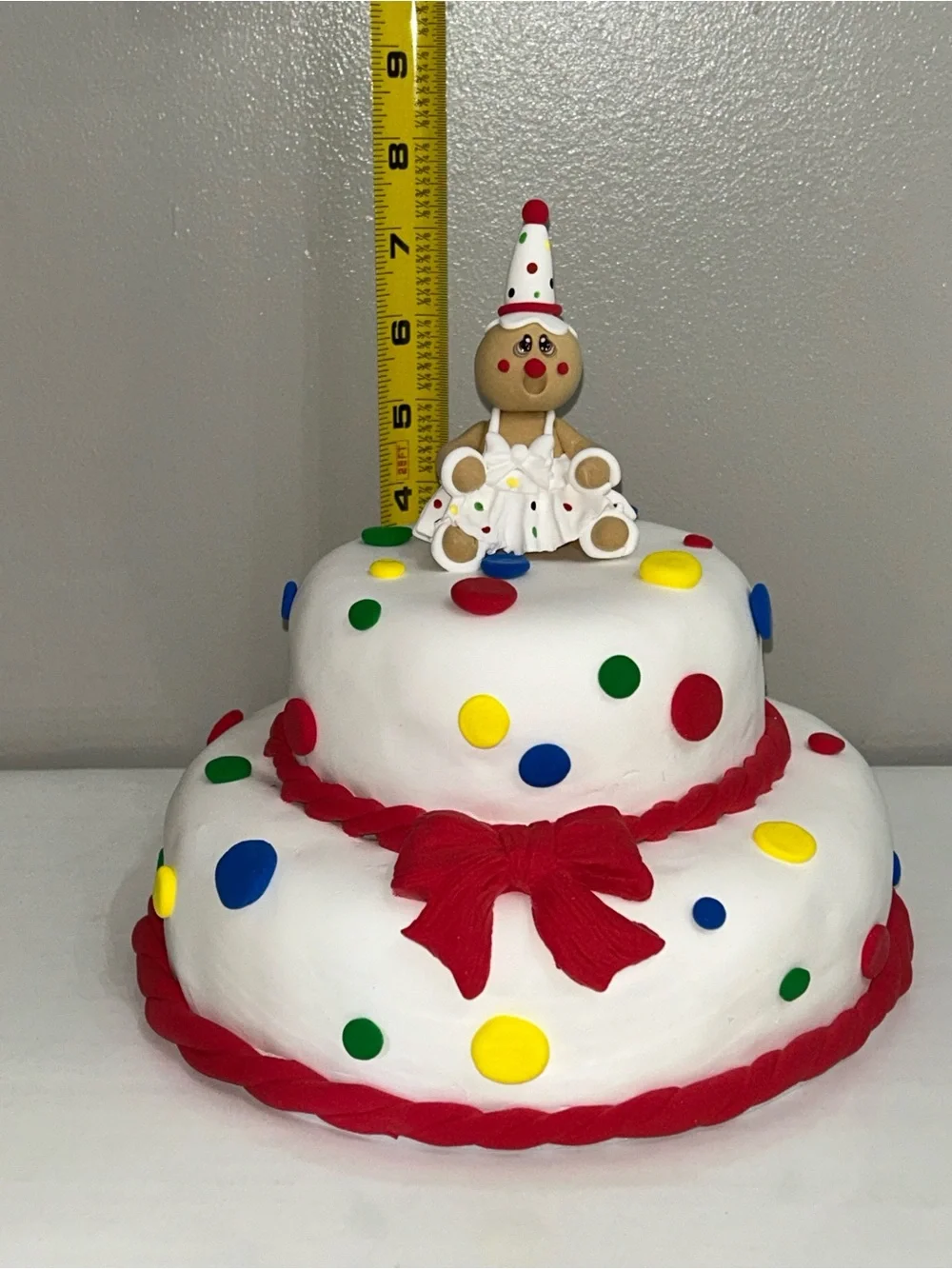 Gingerbread Clown Fake Cake Decoration - White with Red Accents HANDMADE